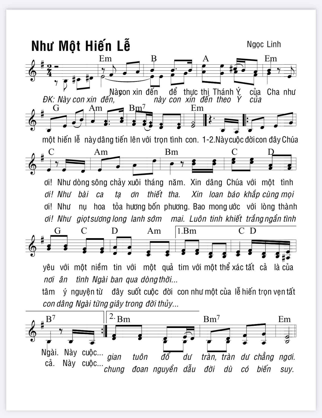 NHƯ MỘT HIẾN LỄ Ngọc Linh